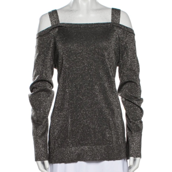 Michael Kors Silver Sparkles Square Neckline Sweater Size XL - Picture 1 of 4